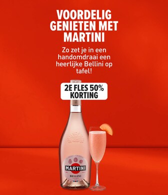 Voordelig genieten met Martini Zo zet je in een handomdraai een heerlijke bellini op tafel! 2e fles 50% korting